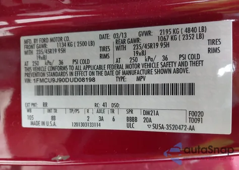 2013 Ford Escape Titanium from USA, damaged, VIN 1FMCU9J90DUD08198